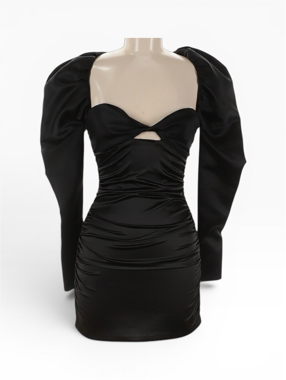 NWT Halpern Duchesse Satin Twisted Bust Gathered Mini Dress Black FR 38 US 6